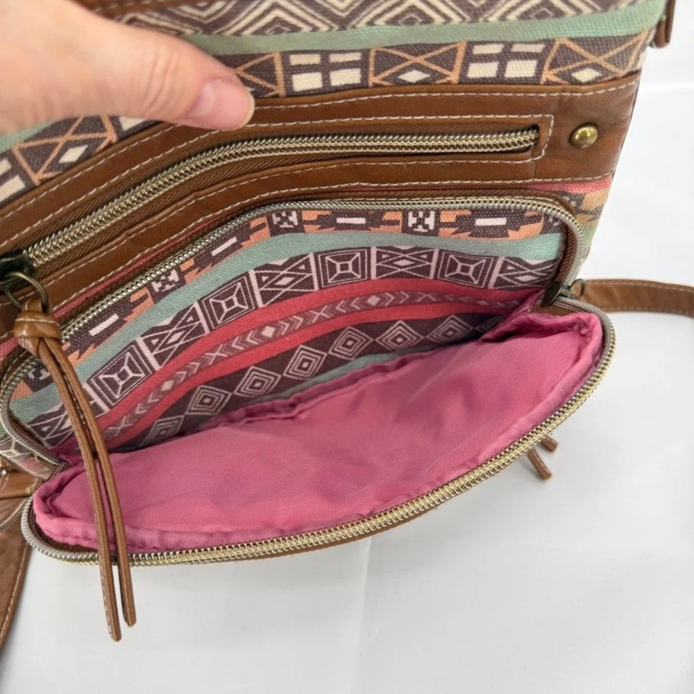 Crossbody Bag Geometric Tribal Print Faux Leather Boho Festival Hippie‎ Aztec